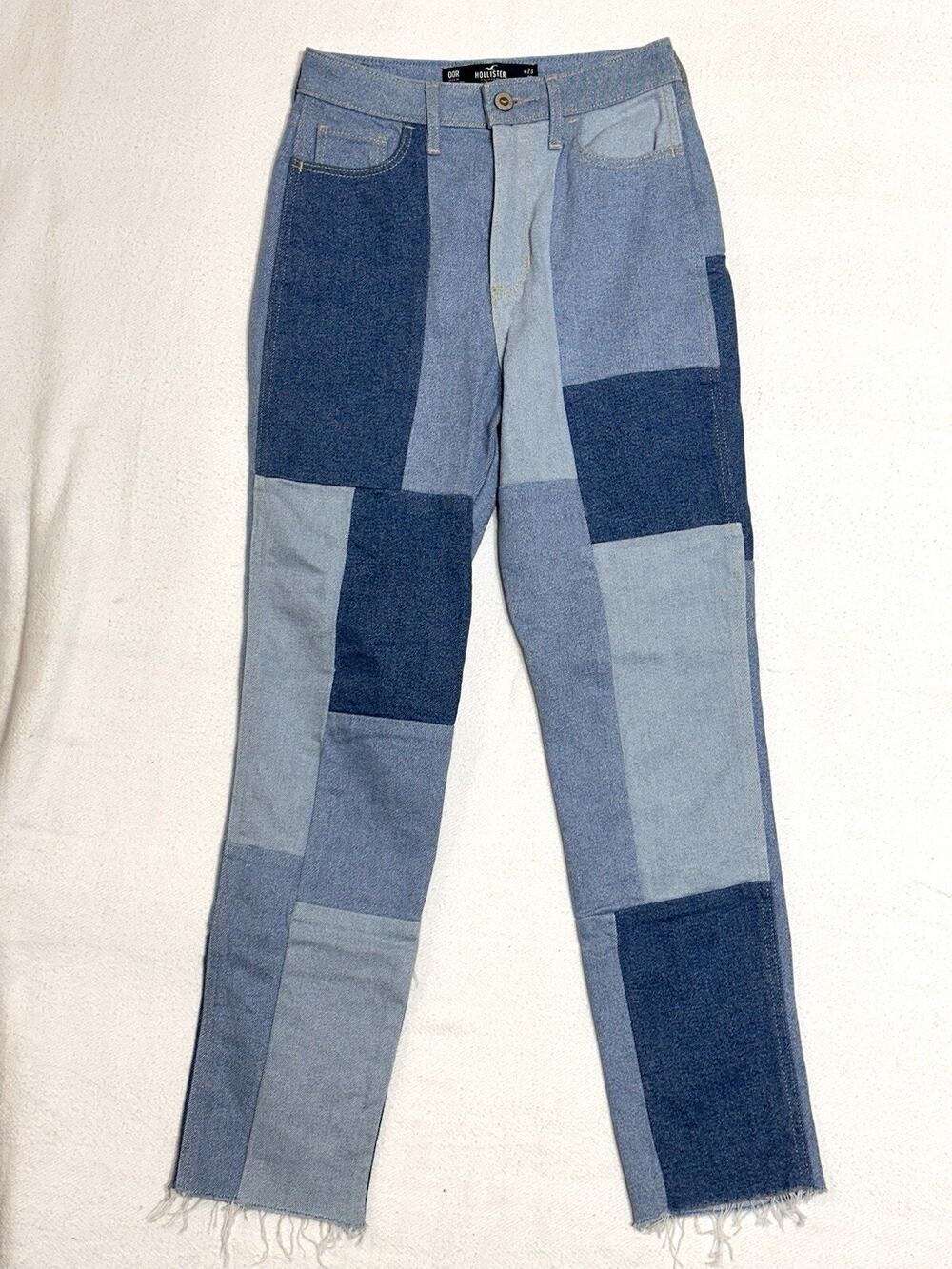 Hollister Jeans Womens 23x27 Blue Denim Patchwork Ultra High Rise Mom Jean EUC